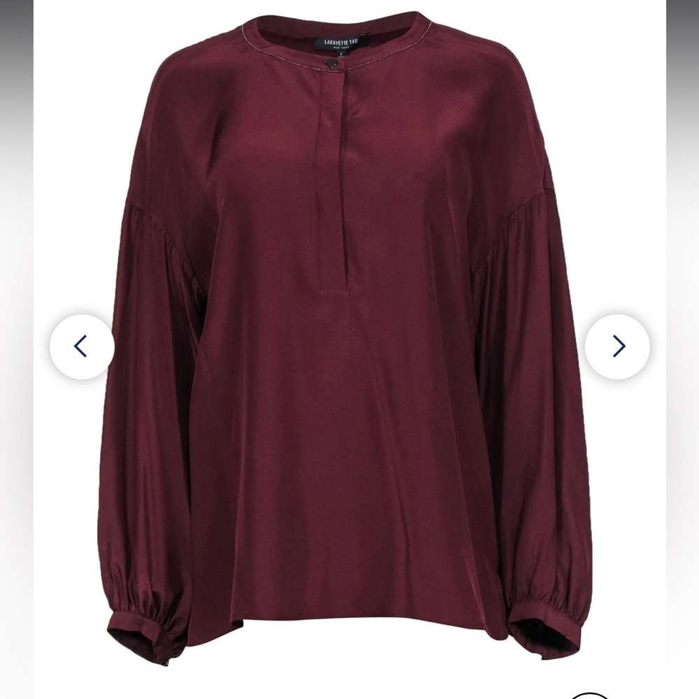 Lafayette 148 Silk Wine Balloon Sleeve Blouse Size Small